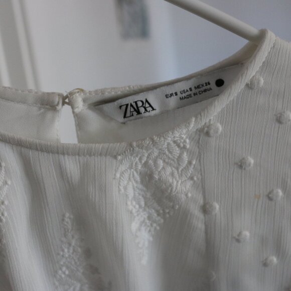 Zara White Embroidered Long Sleeve Blouse Women’s Small - Picture 5 of 7